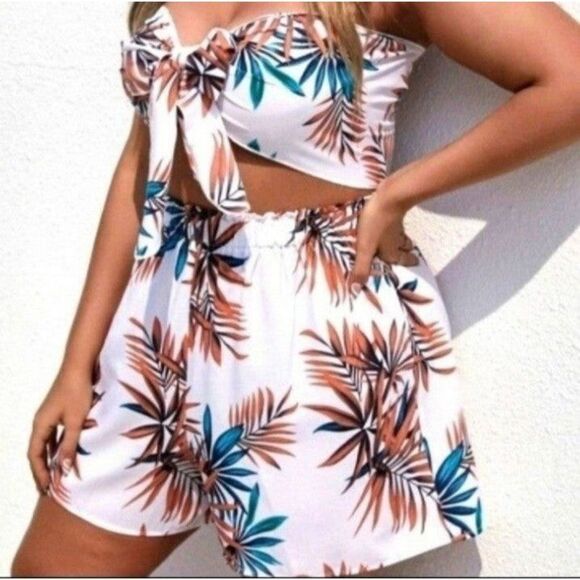 MULTICOLORED BANDEAU BOHO SHORT SET SZ 2X - Picture 2 of 6